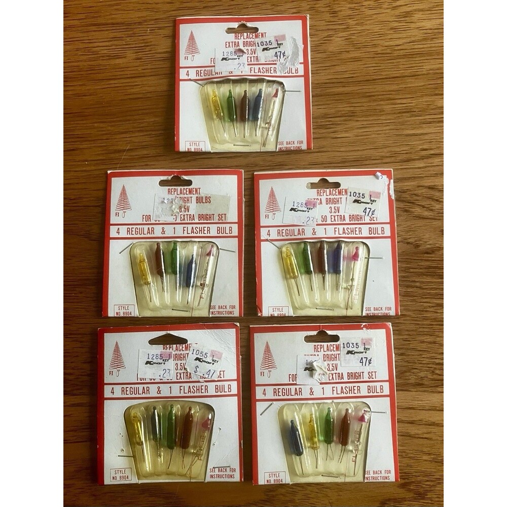 Lot Of 5 Vintage Christmas Replacement Lights Midget Push In Bulbs 3 Volt 5 Pack